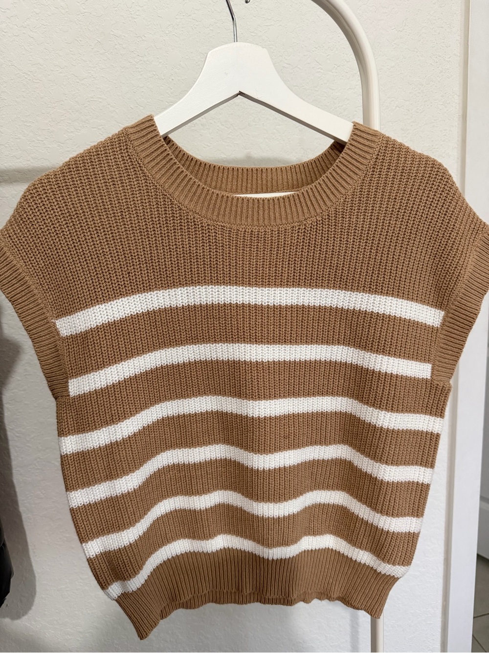moon & madison Brown and Cream Striped Crewneck Knit Top
